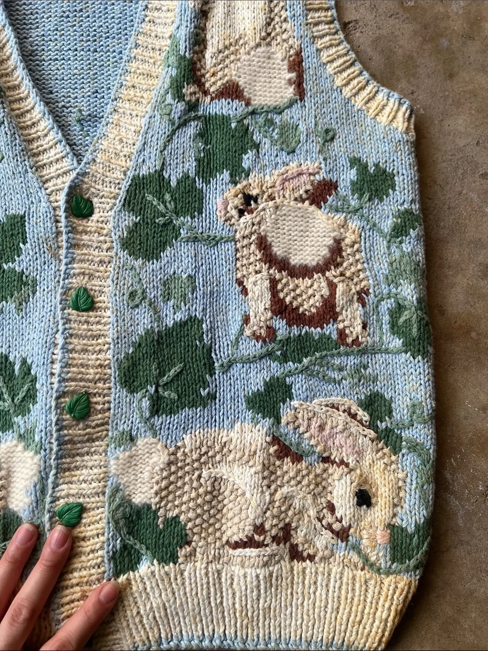 BellePointe Bunny Motif Knit Vest in Pale Blue and Cream